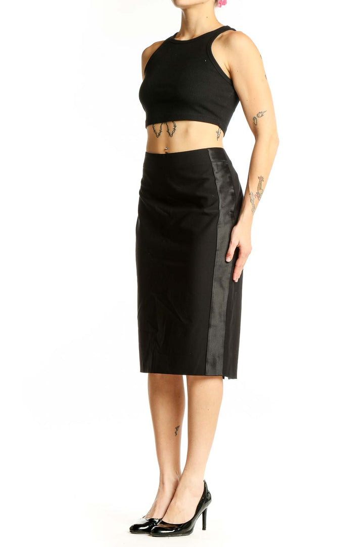 Front view of Donna Karan New York black wool blend pencil skirt