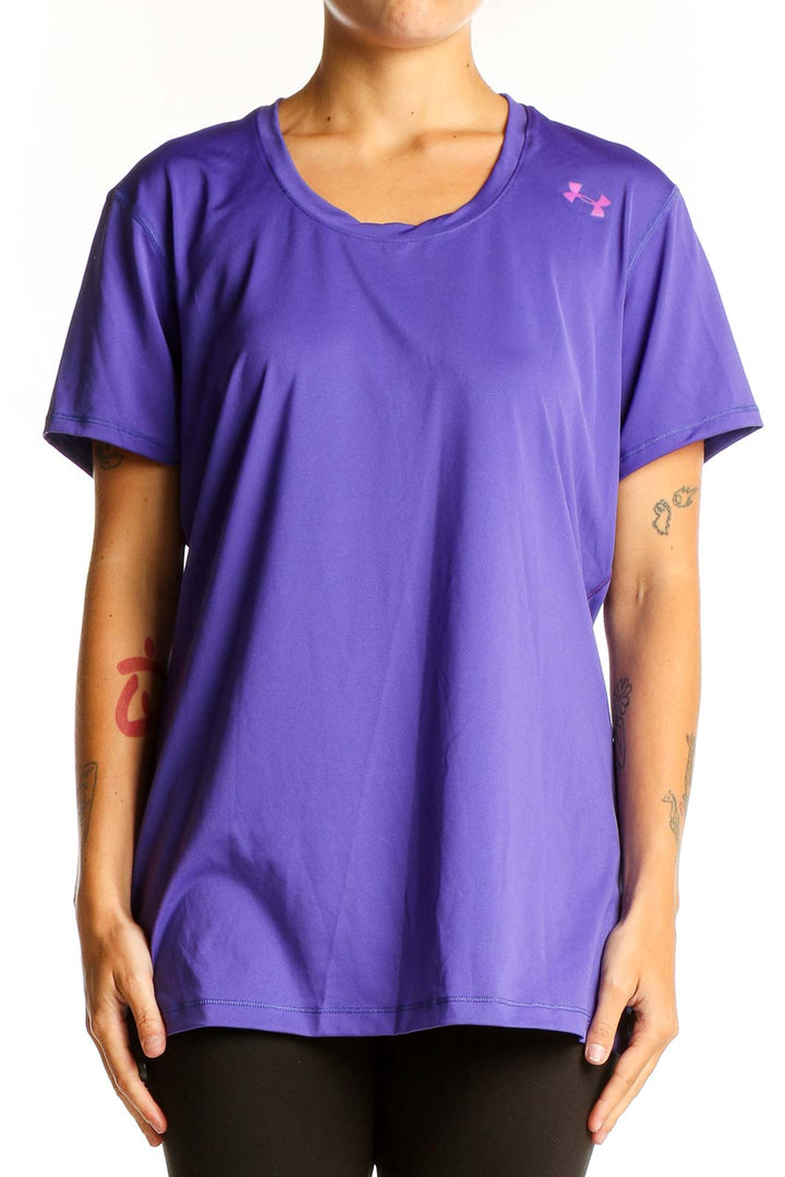 Front view of purple Under Armour performance t-shirt