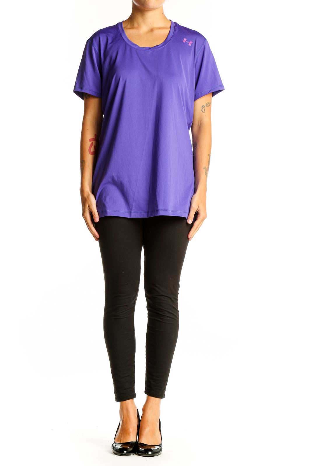 Front view of purple Under Armour performance t-shirt