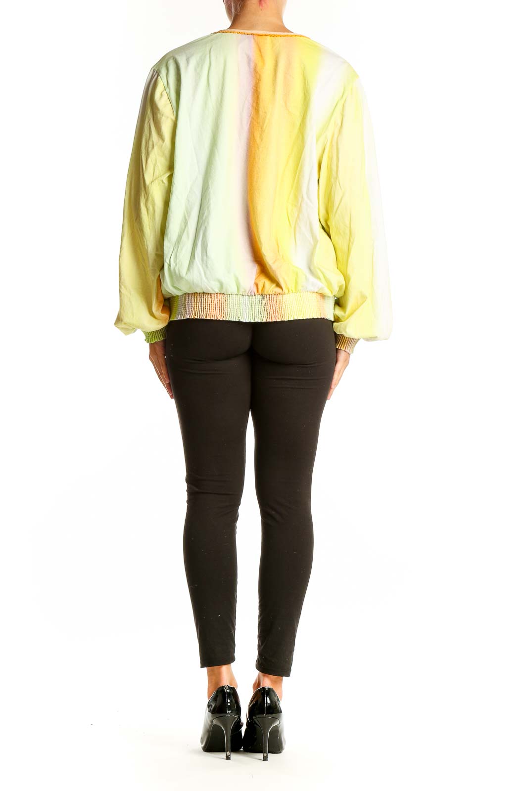 Back view of Yellow Ombre V-Neck Balloon Sleeve Top by Bl-nk London