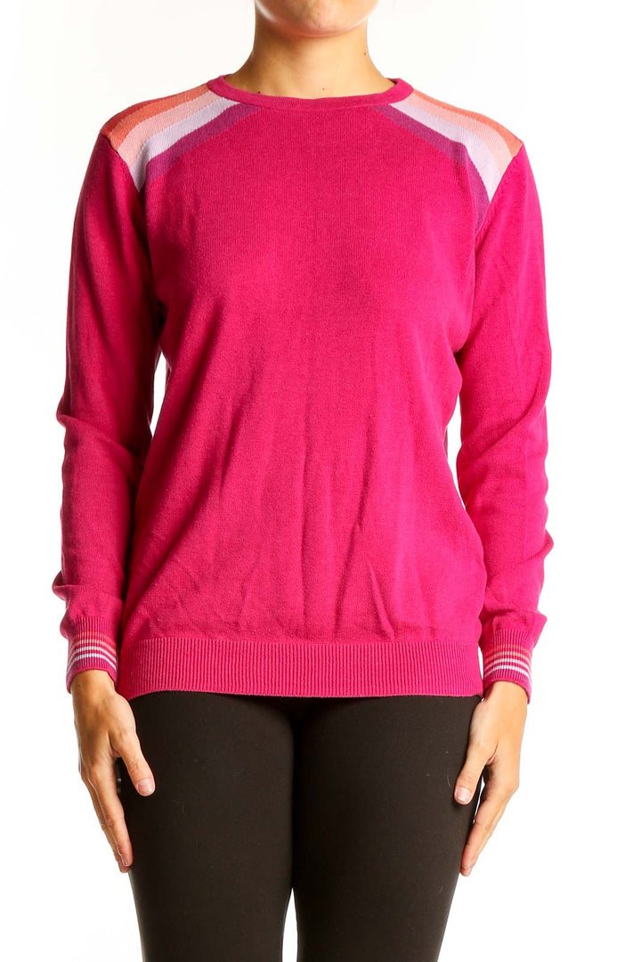 Front view of pink Sugarhill Brighton sweater with raglan sleeves