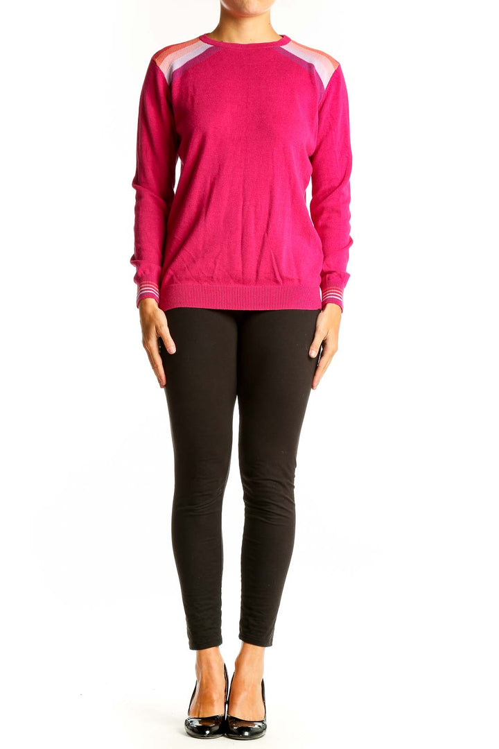 Front view of pink Sugarhill Brighton sweater with raglan sleeves