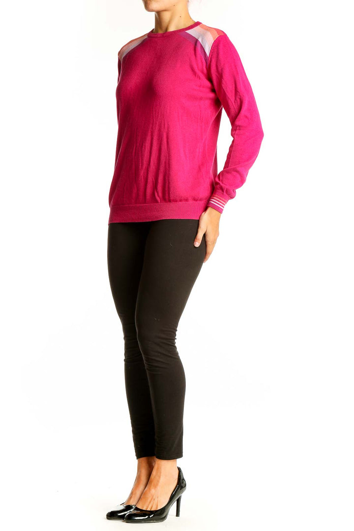 Front view of pink Sugarhill Brighton sweater with raglan sleeves