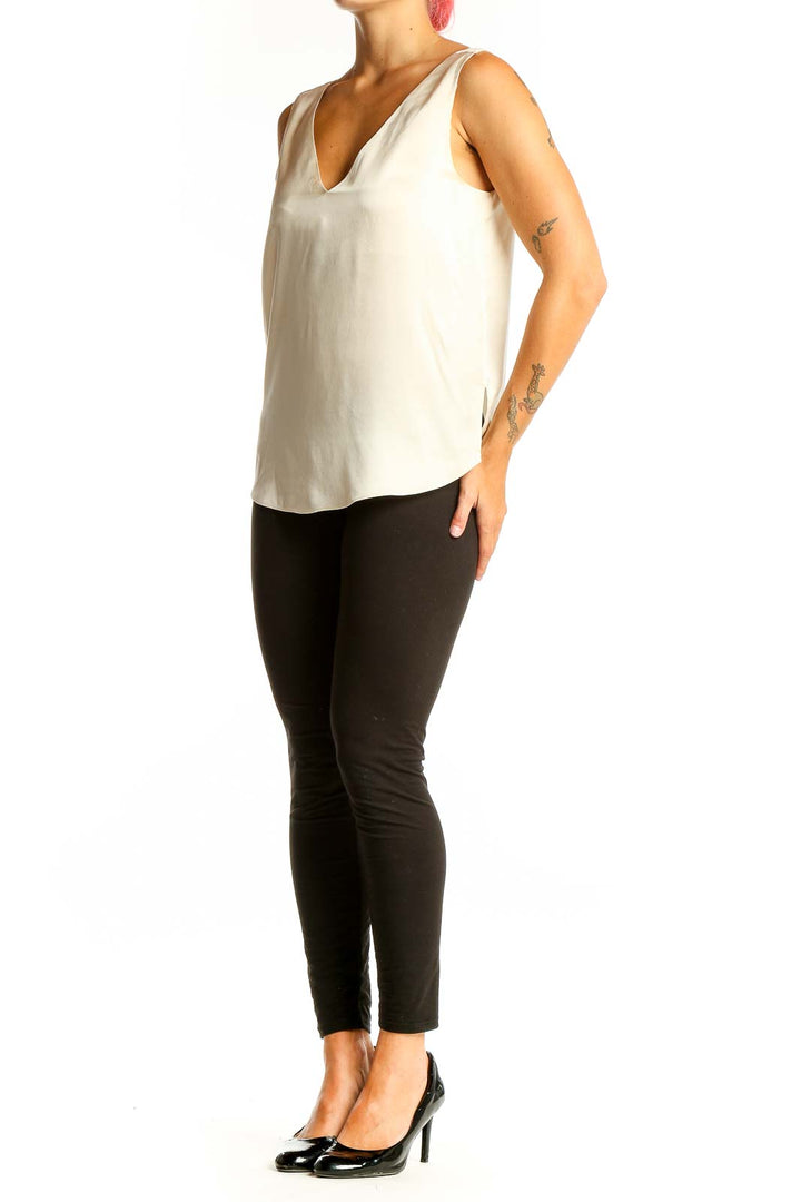Front view of Autograph ivory silk sleeveless V-neck top