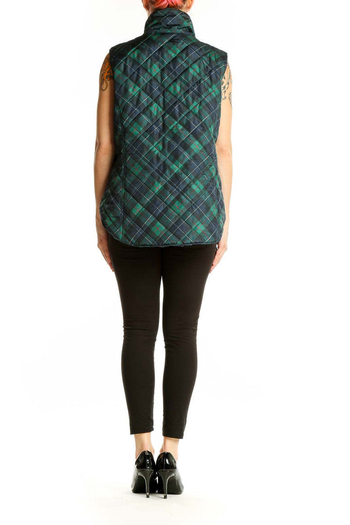 Back view of Crown & Ivy Green Plaid Quilted Vest showing quilted pattern