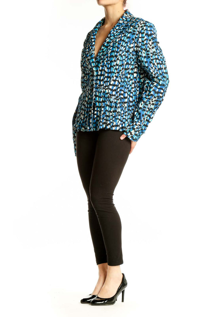 Front view of Alberto Makali blue abstract print polyester jacket