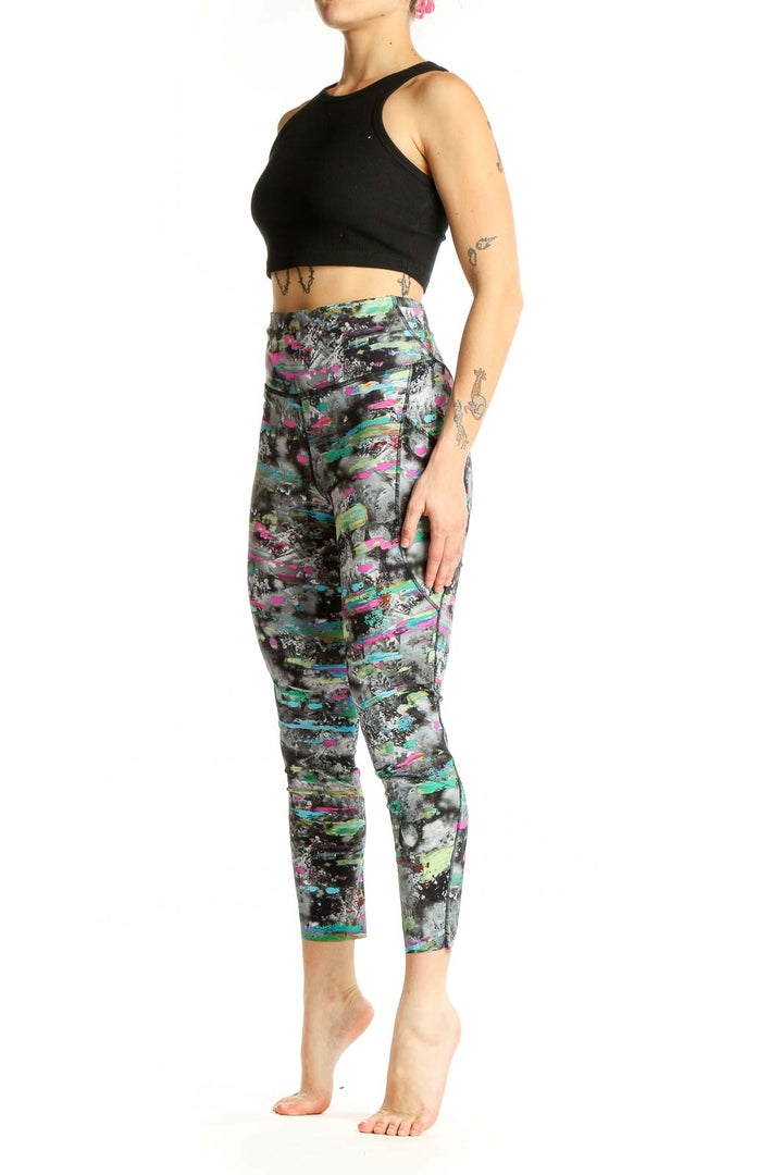 Front view of Lululemon multicolor abstract print activewear leggings