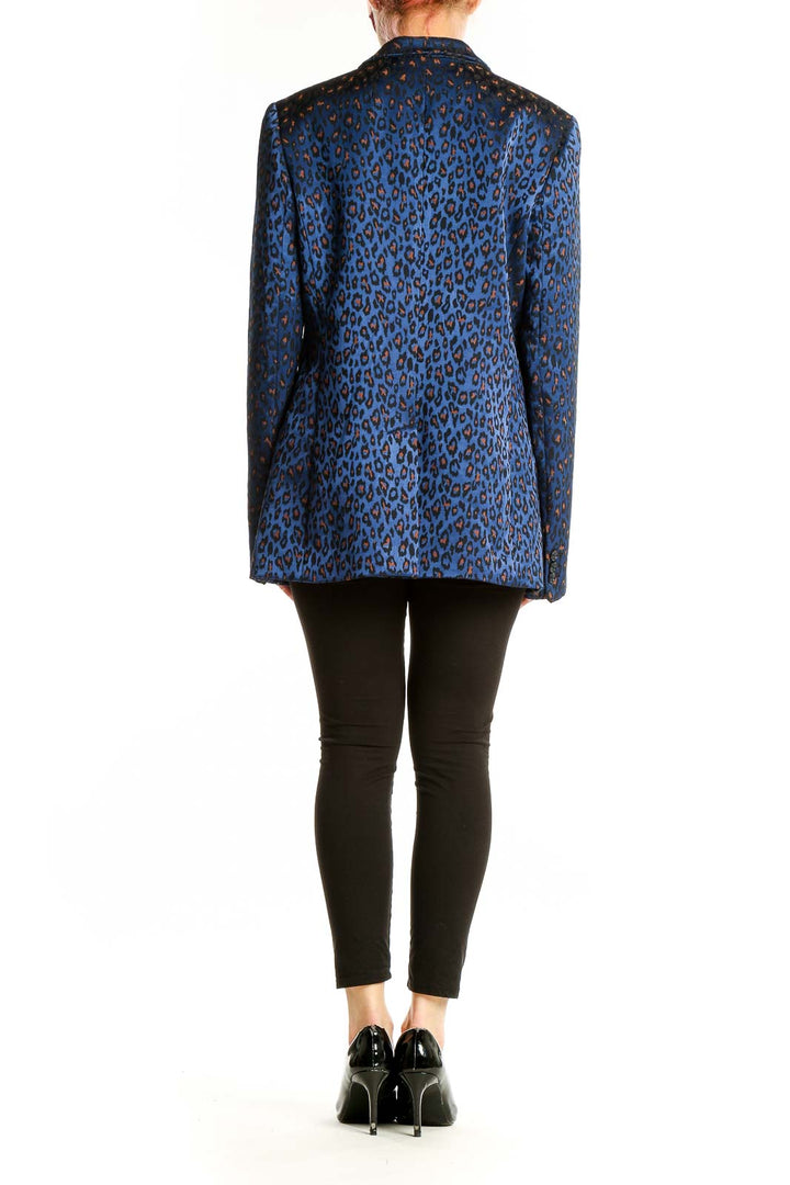 Back view of Banana Republic blue leopard print blazer showing full pattern