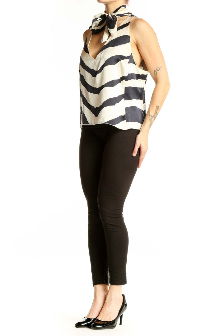 Front view of Armani Collezioni black and white zebra print silk halter top