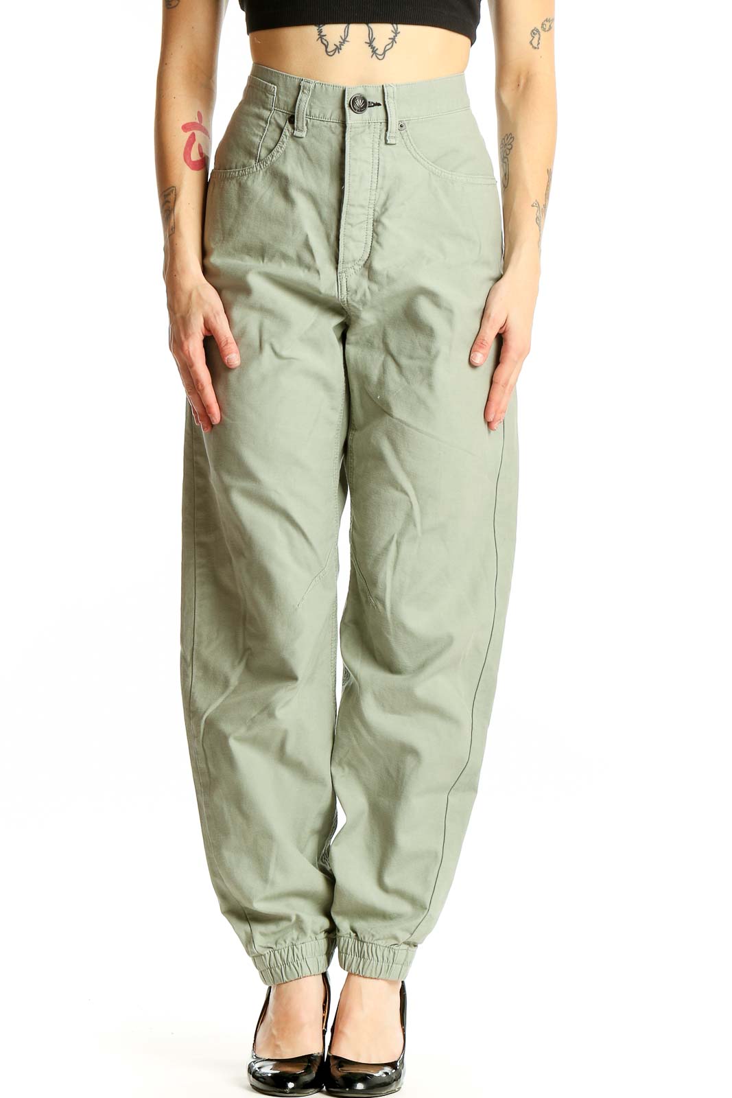 Front view of Rag & Bone sage green cotton jogger pants