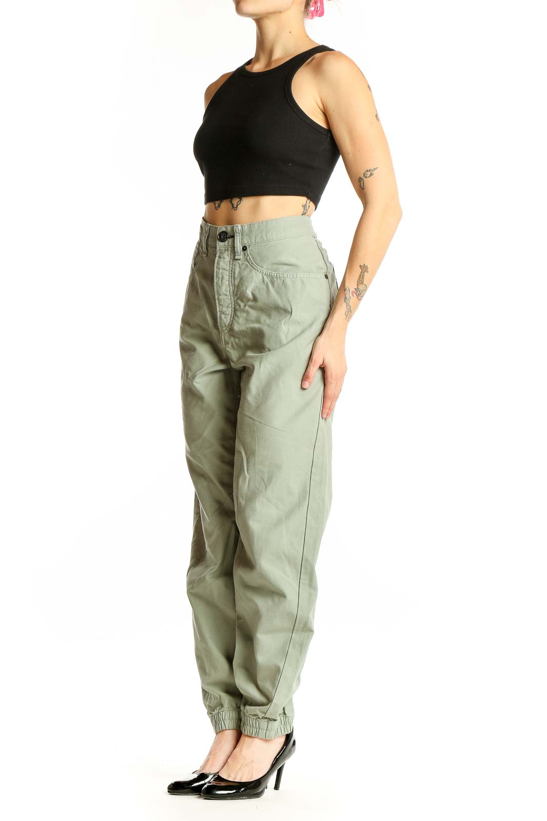 Front view of Rag & Bone sage green cotton jogger pants