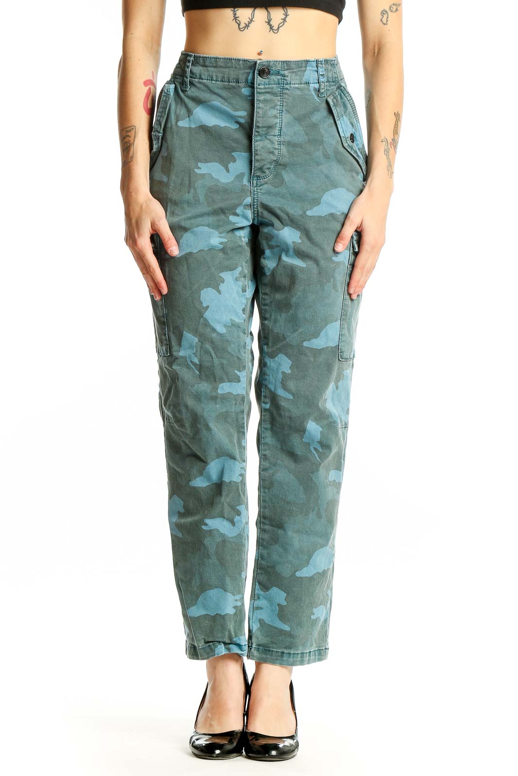 Front view of C/E Current/Elliott blue camo cargo pants