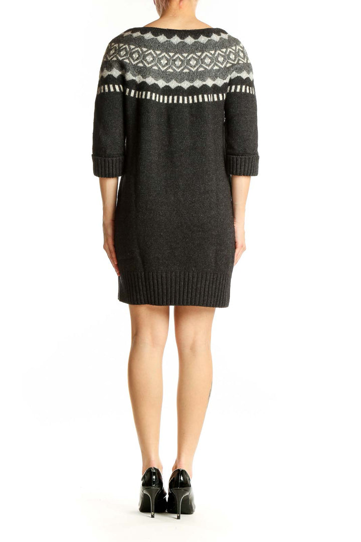 Side view of Ann Taylor LOFT charcoal Fair Isle knit sweater dress