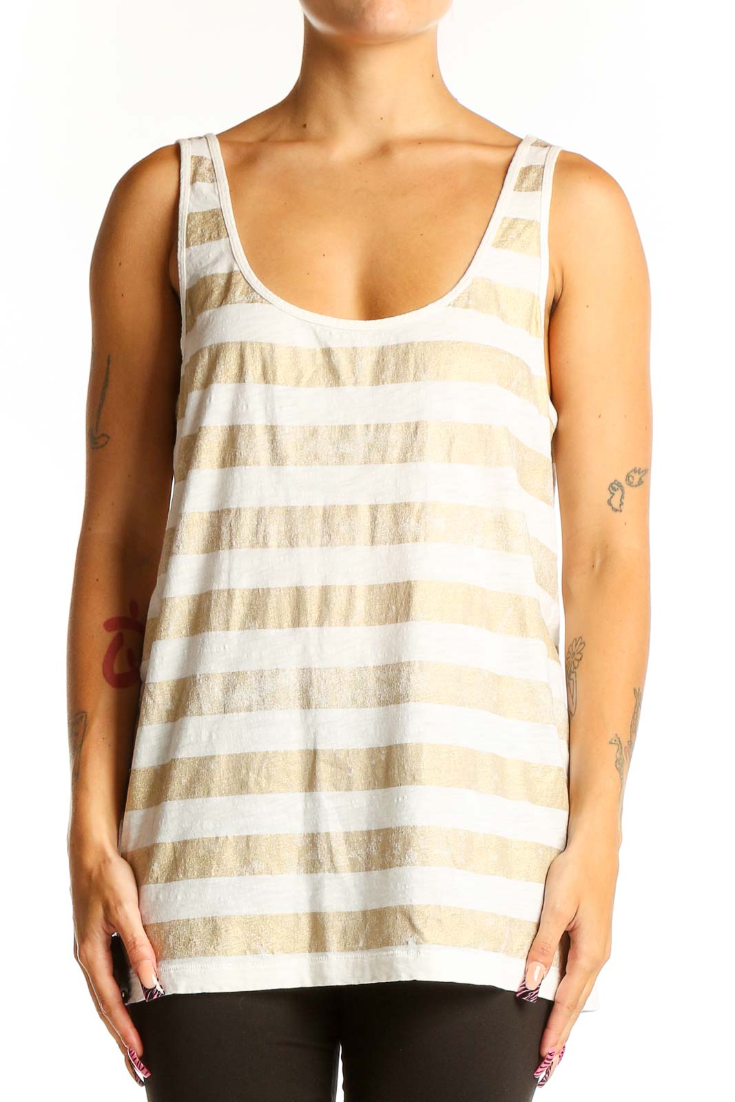 Front view of J.Crew white and beige striped tank top