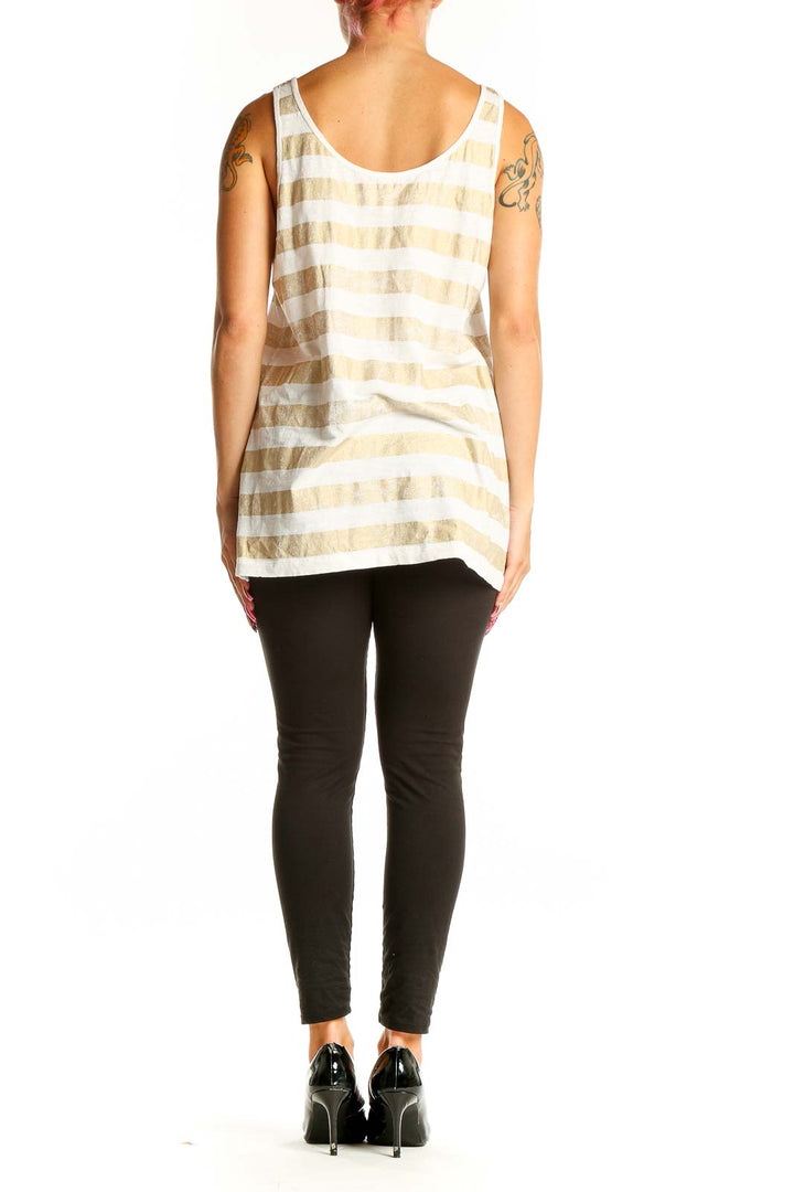 Back view of J.Crew white and beige striped tank top on model