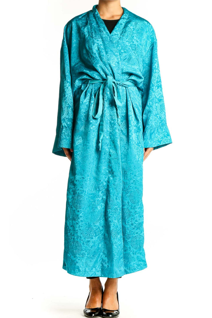 Front view of teal floral jacquard robe dress from Victoria's Secret