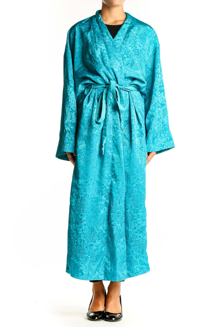 Front view of teal floral jacquard robe dress from Victoria's Secret