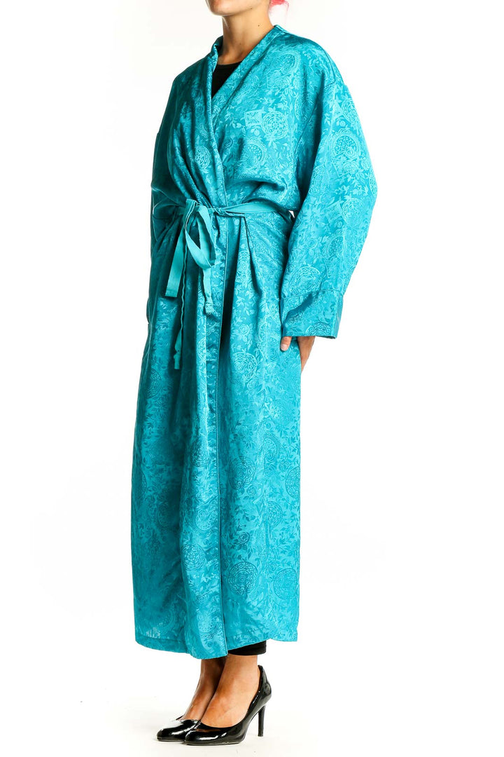 Front view of teal floral jacquard robe dress from Victoria's Secret
