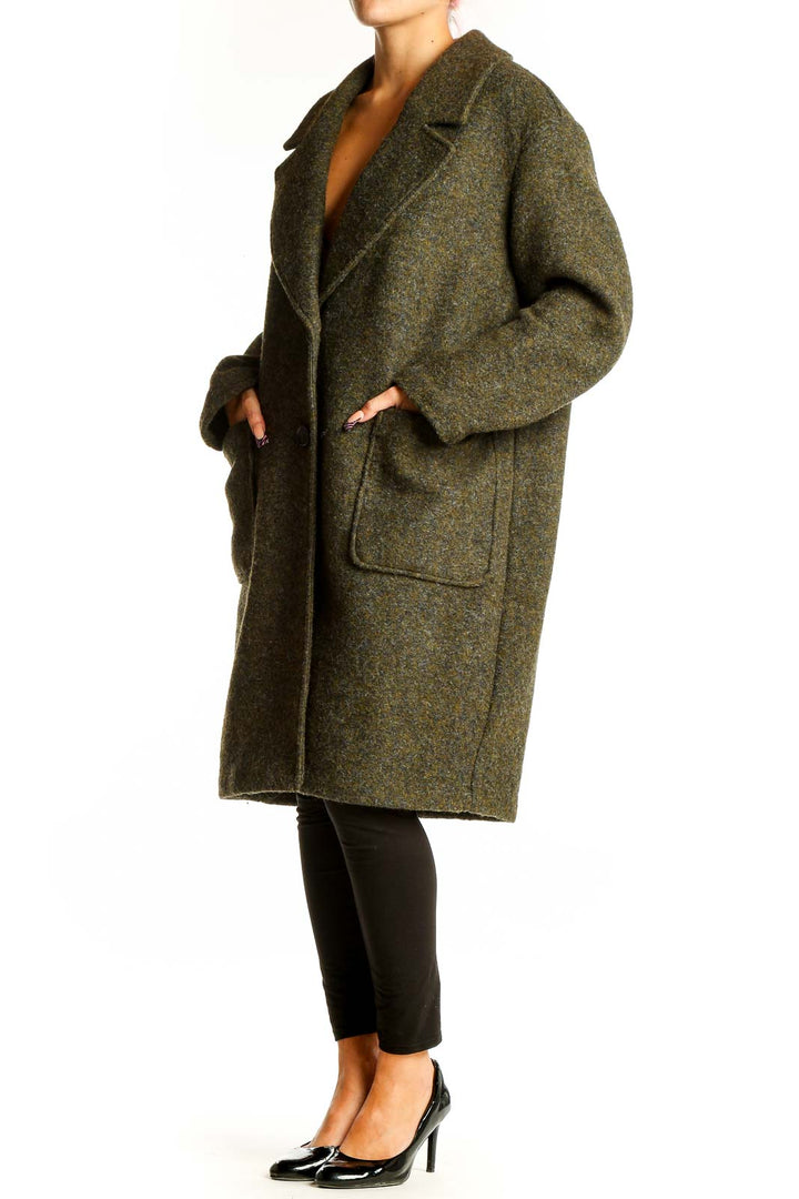 Front view of olive Banana Republic wool blend oversized coat