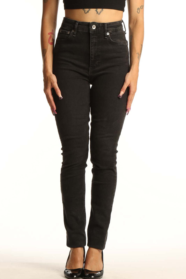 Front view of Rag & Bone black high-waisted skinny jeans