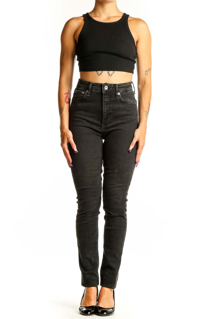 Front view of Rag & Bone black high-waisted skinny jeans