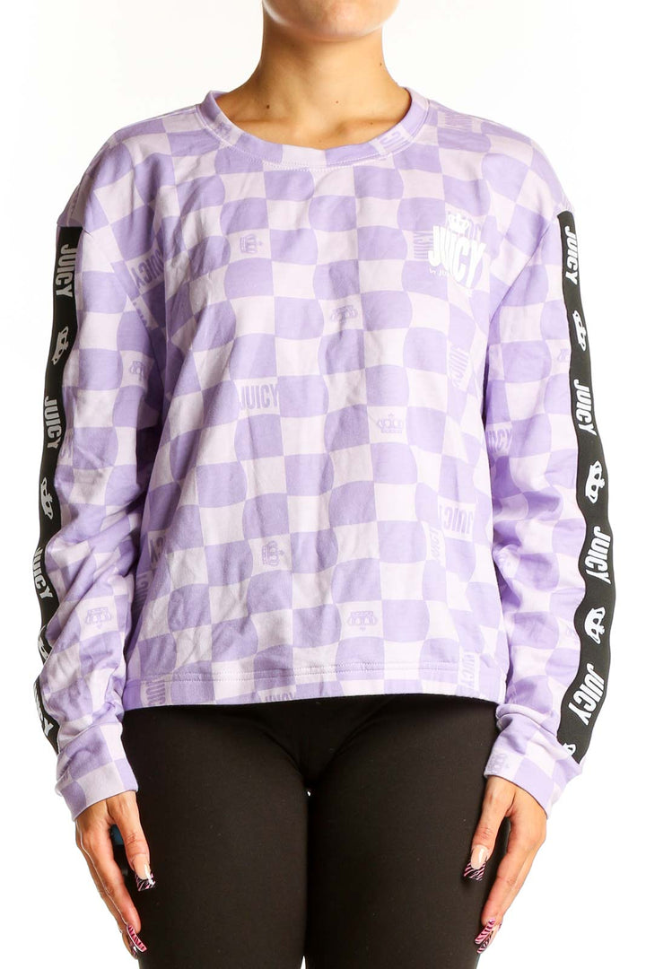 Front view of purple checkered long sleeve top by JUICY by Juicy Couture
