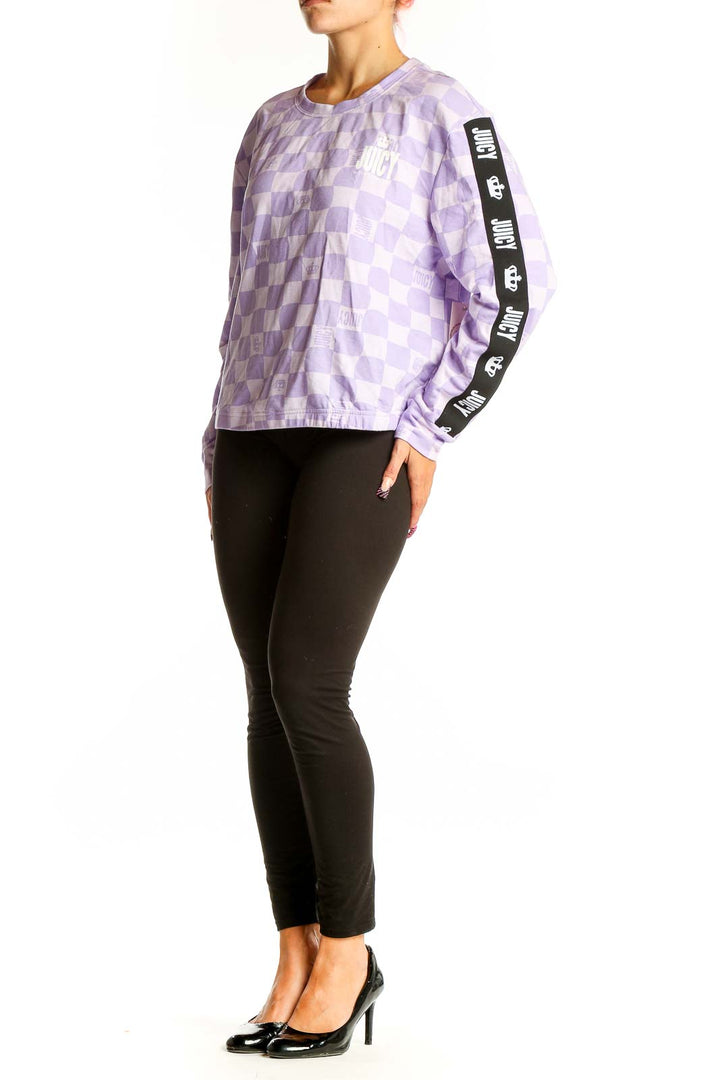 Front view of purple checkered long sleeve top by JUICY by Juicy Couture