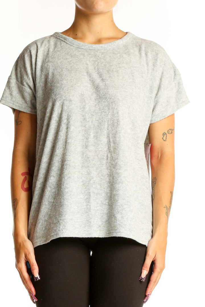 Front view of gray JUICY by Juicy Couture t-shirt with relaxed fit