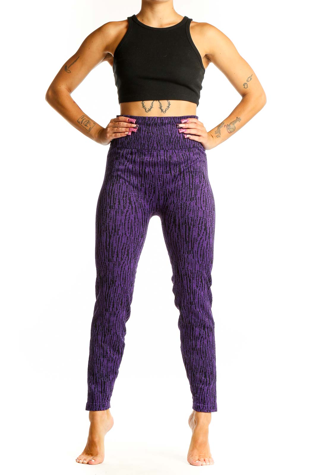 Front view of purple textured high-waist Athleta leggings