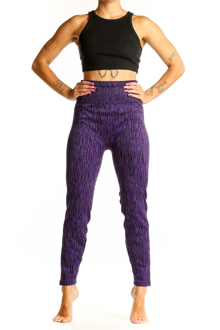 Front view of purple textured high-waist Athleta leggings