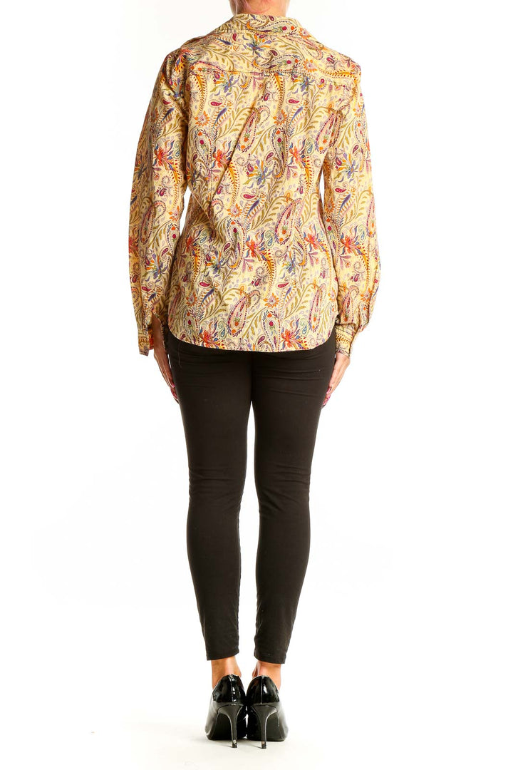 Back view of yellow floral cotton button-up blouse by Sundance
