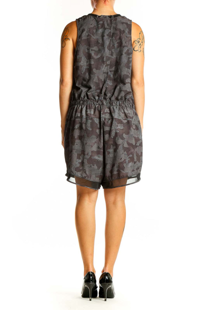 Side view of Zella gray camo print sleeveless romper showing pocket detail