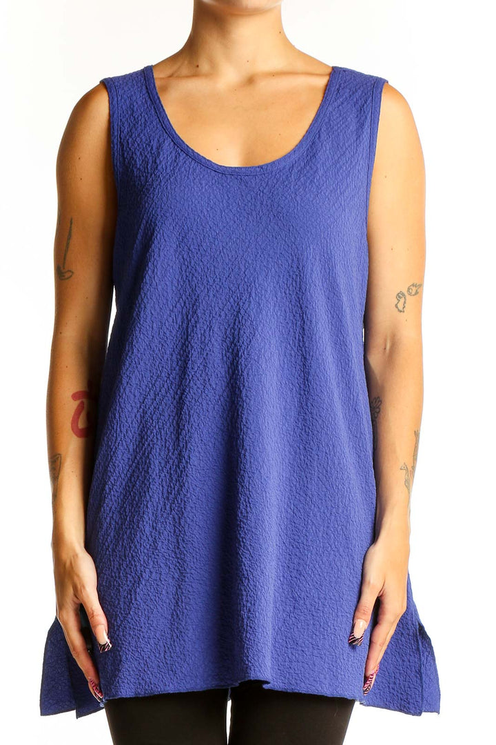 Front view of blue textured sleeveless tunic top from Soft Surroundings