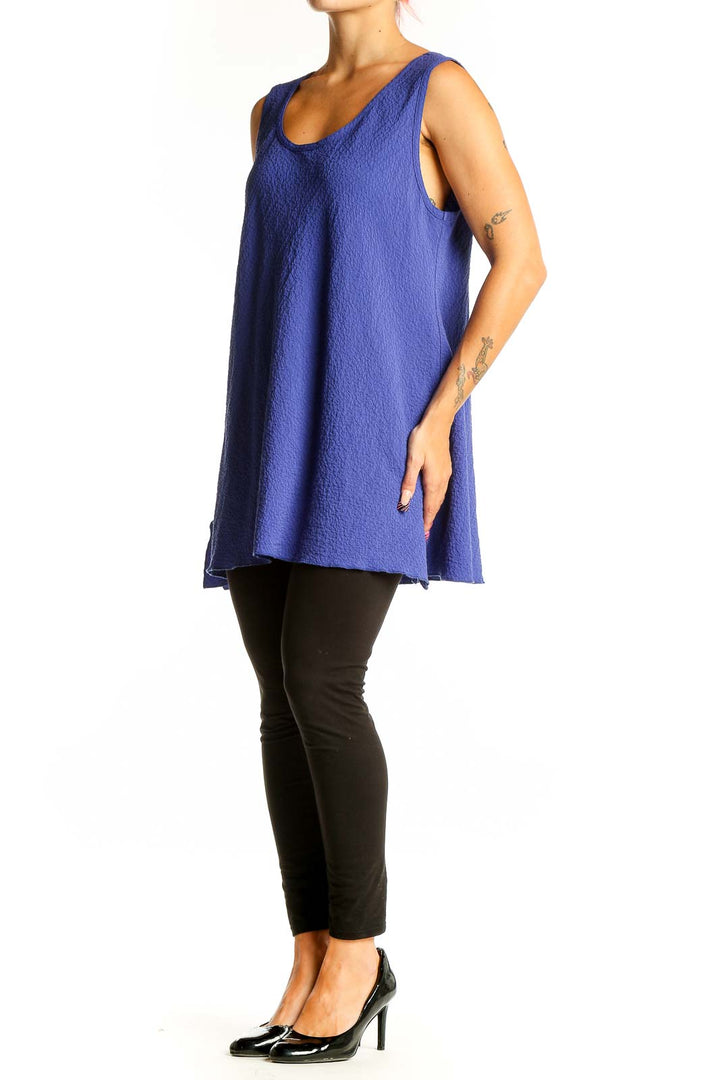 Front view of blue textured sleeveless tunic top from Soft Surroundings