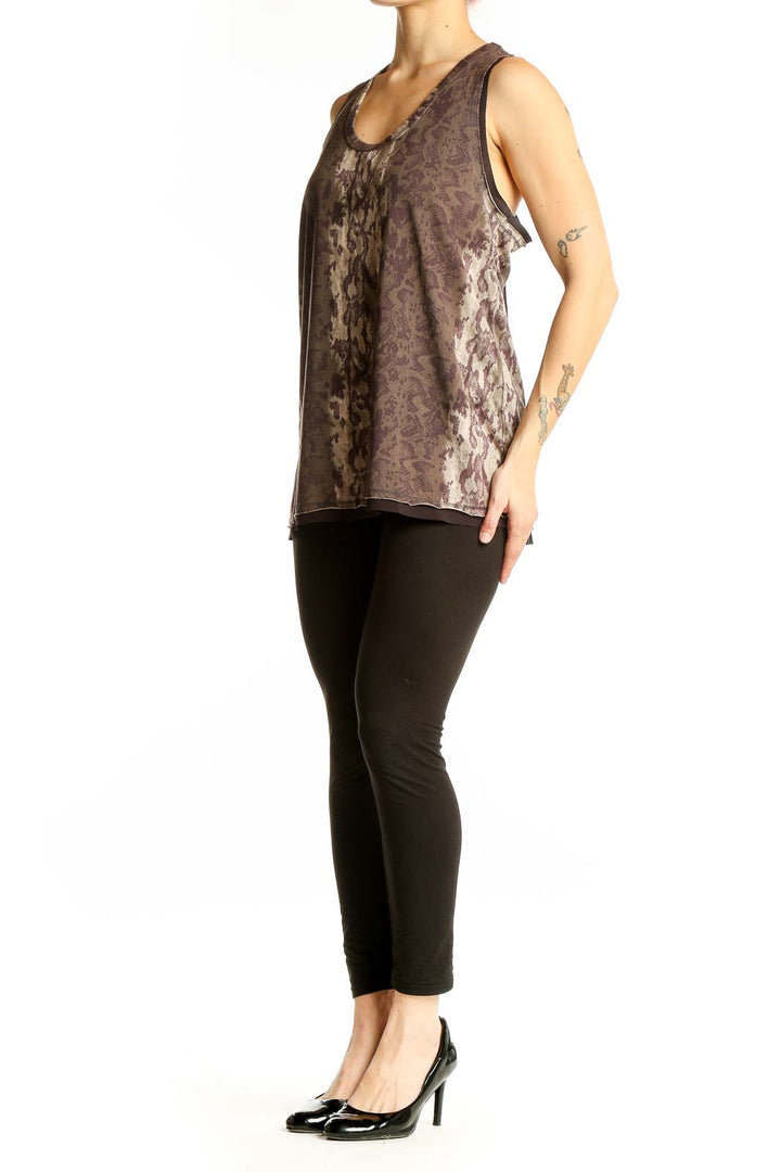 Front view of All Saints brown lace-patterned tank top with ombre effect