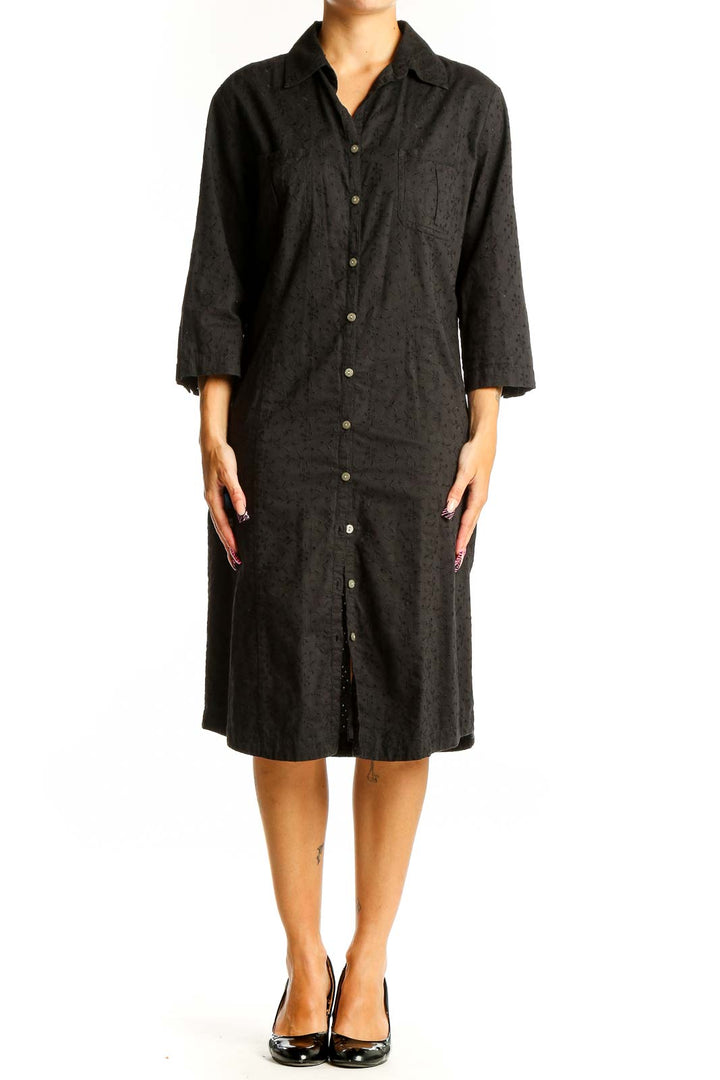 Front view of J.Jill black cotton button-down shirt dress