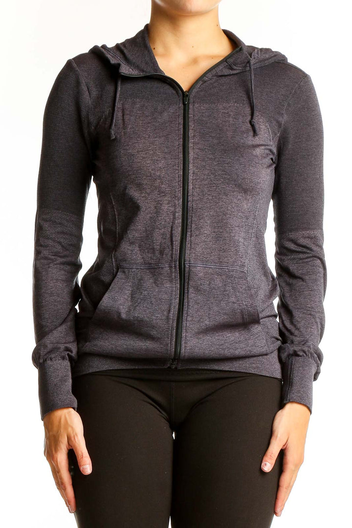 Front view of charcoal gray Nike zip-up activewear hoodie