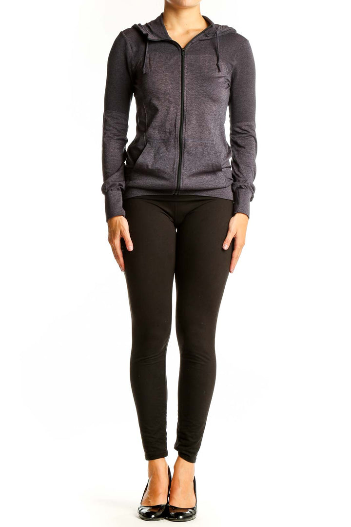 Front view of charcoal gray Nike zip-up activewear hoodie