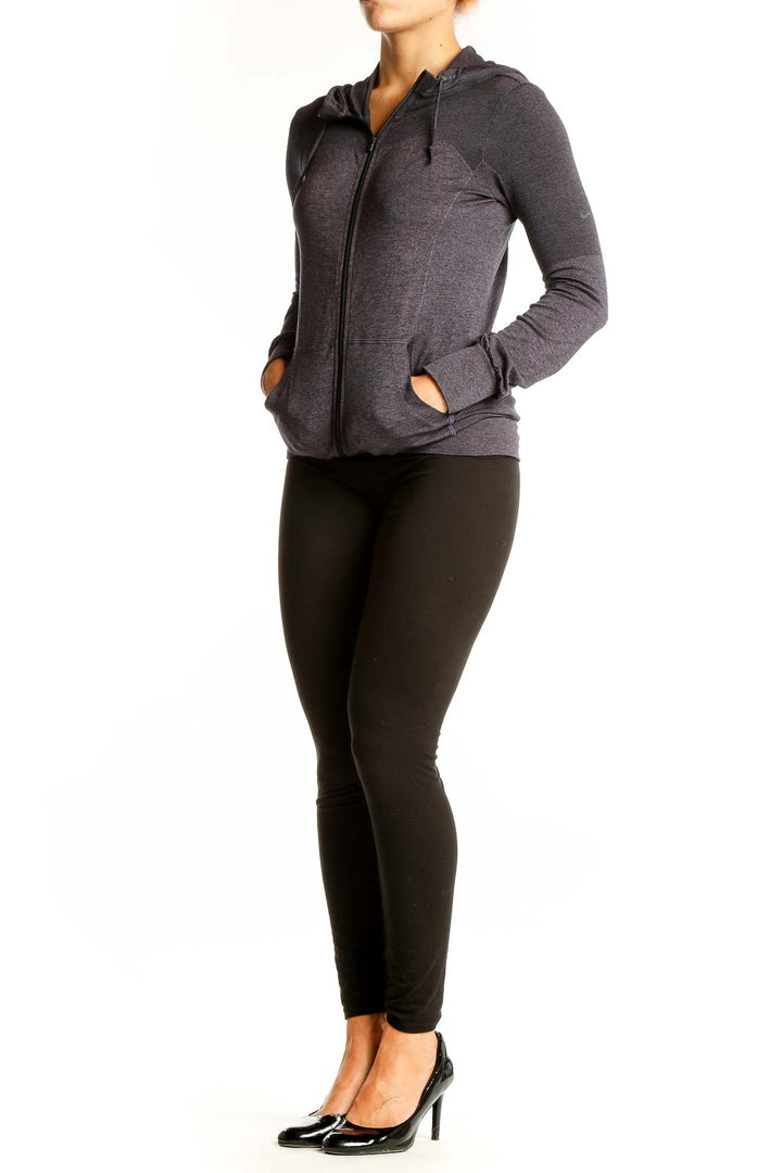 Front view of charcoal gray Nike zip-up activewear hoodie