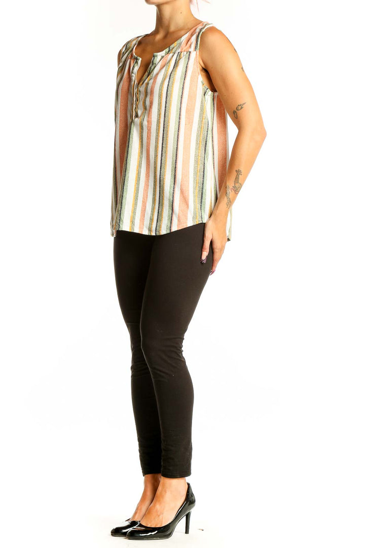 Front view of Eden & Olivia multicolor striped sleeveless blouse