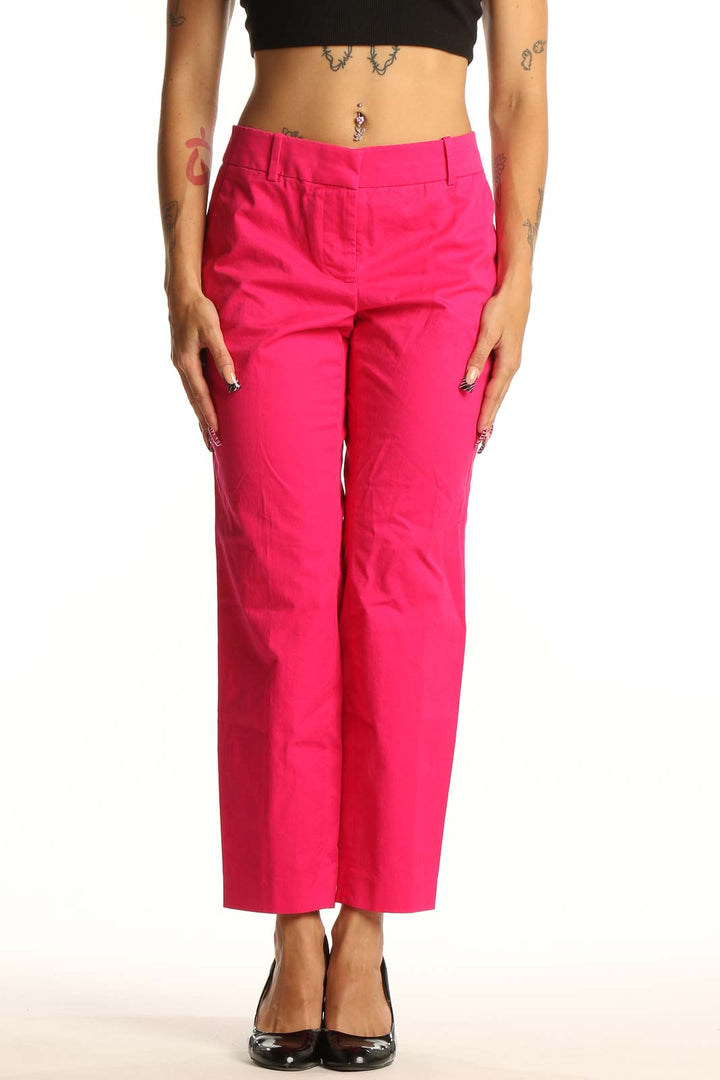 Front view of J.Crew hot pink ankle pants with straight-leg design