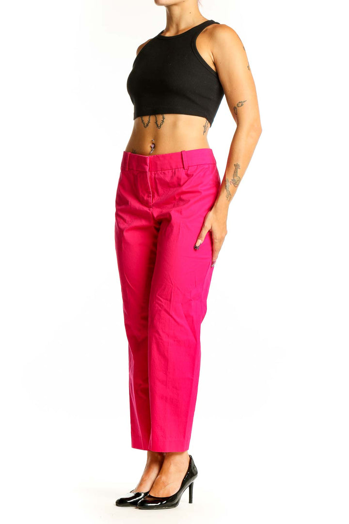 Front view of J.Crew hot pink ankle pants with straight-leg design
