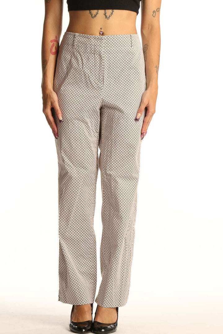Front view of beige Talbots trousers with diamond pattern