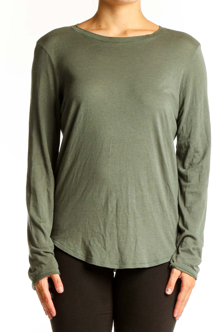Front view of Vince olive long sleeve cotton modal top