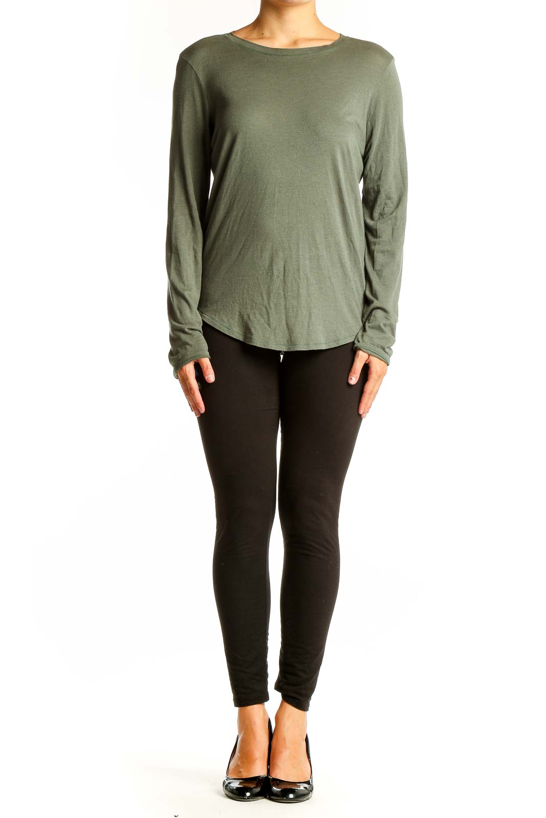 Front view of Vince olive long sleeve cotton modal top
