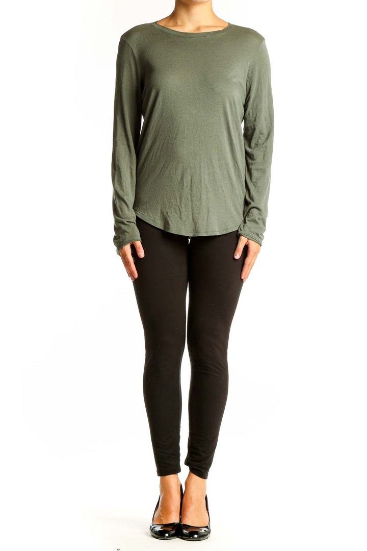 Front view of Vince olive long sleeve cotton modal top