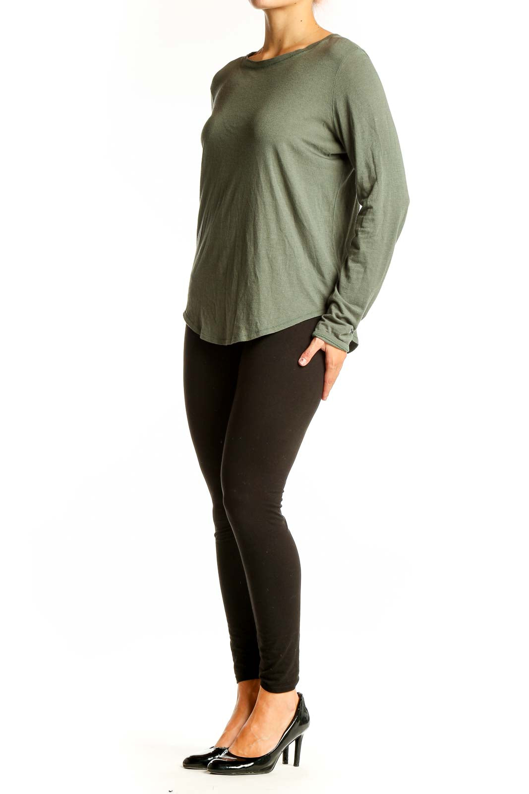 Front view of Vince olive long sleeve cotton modal top