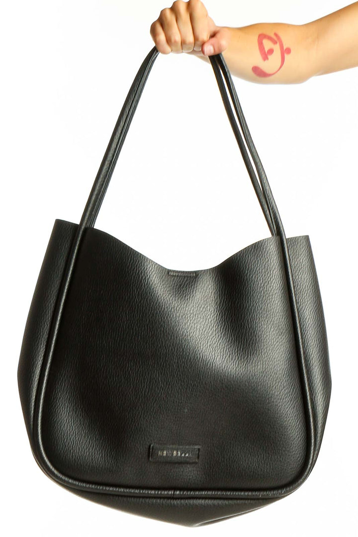 Front view of NEWBELLA black leather hobo tote bag