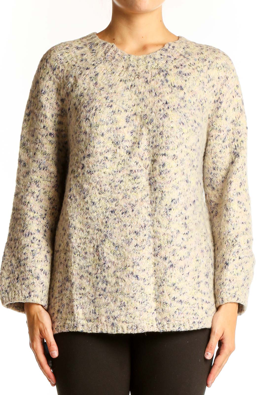Front view of Lou & Grey beige speckled oversized knit sweater