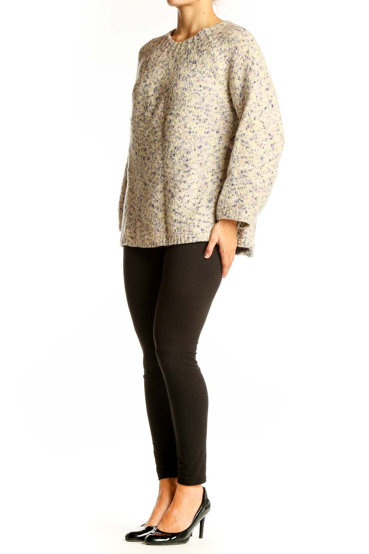 Front view of Lou & Grey beige speckled oversized knit sweater